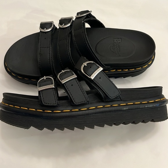 Dr. Martens Shoes - Dr Martens Blaire Slide Sandals Size 8 39 EU 6 UK Black Leather 3 Straps Buckle